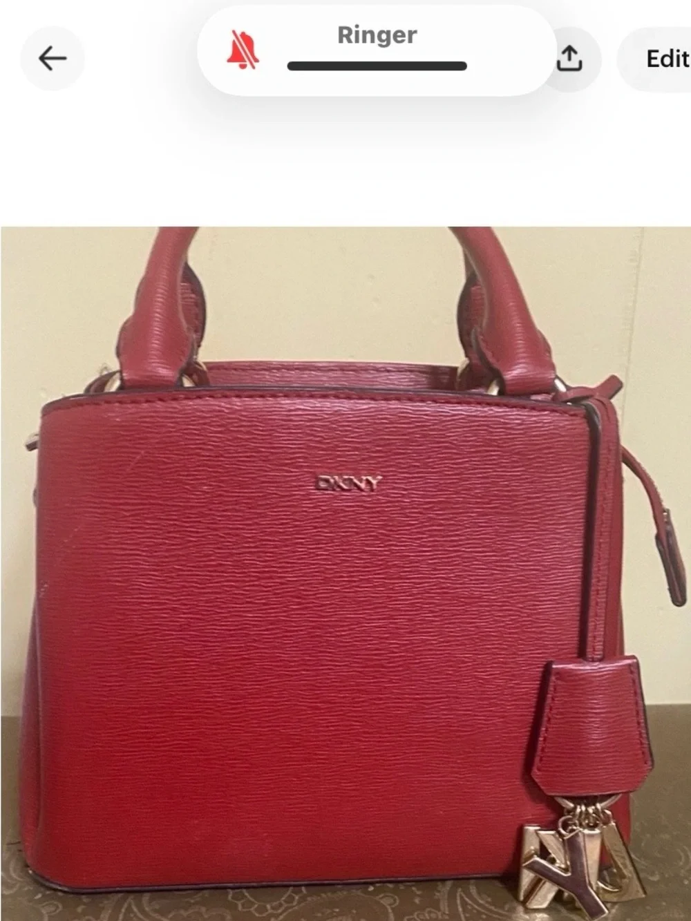 DKNY Cherry Red Saffiano Leather Satchel - Gold Hardware